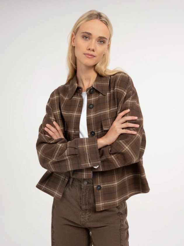 Yaya Geruite flanellen blouse 911191 Cocoa brown dessin