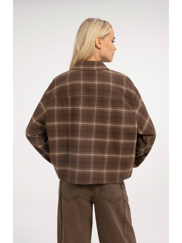 Yaya Geruite flanellen blouse 911191 Cocoa brown dessin
