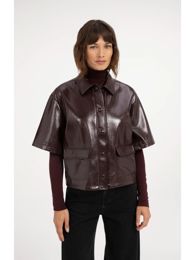 Yaya Kort jasje van imitatieleer 91317 Bitter chocolate red
