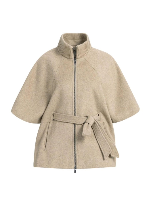Yaya Poncho jas met ribkraag 611032 Pure cashmere grey mel