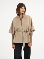 Yaya Poncho jas met ribkraag 611032 Pure cashmere grey mel
