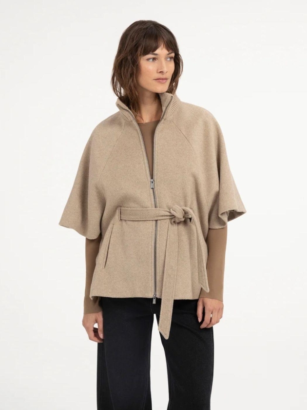 Yaya Poncho jas met ribkraag 611032 Pure cashmere grey mel