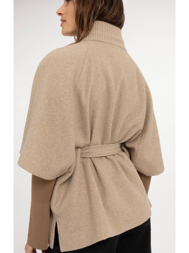 Yaya Poncho jas met ribkraag 611032 Pure cashmere grey mel