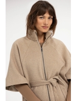 Yaya Poncho jas met ribkraag 611032 Pure cashmere grey mel