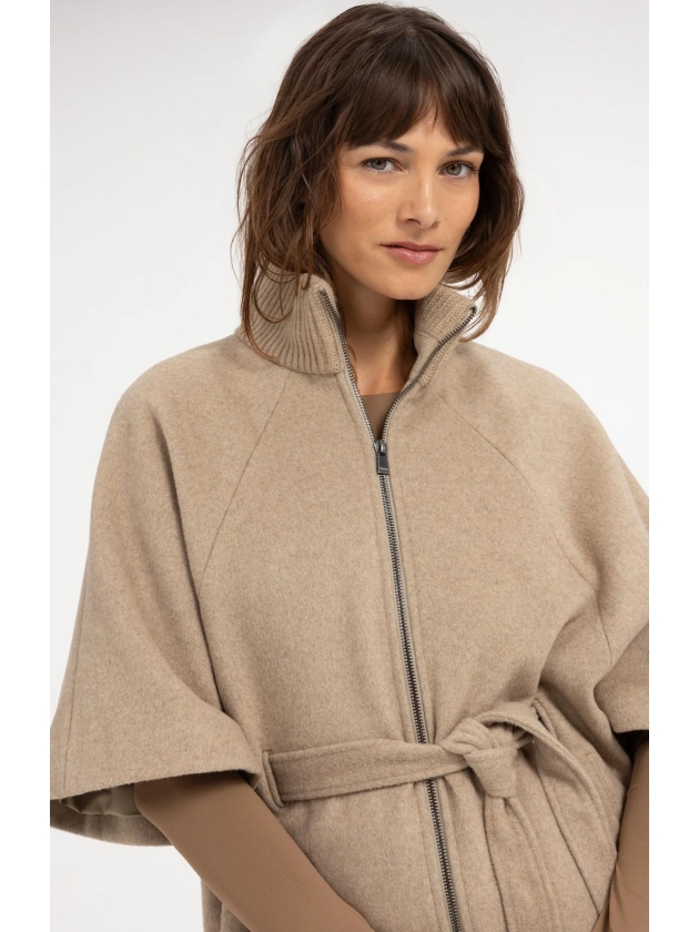 Yaya Poncho jas met ribkraag 611032 Pure cashmere grey mel