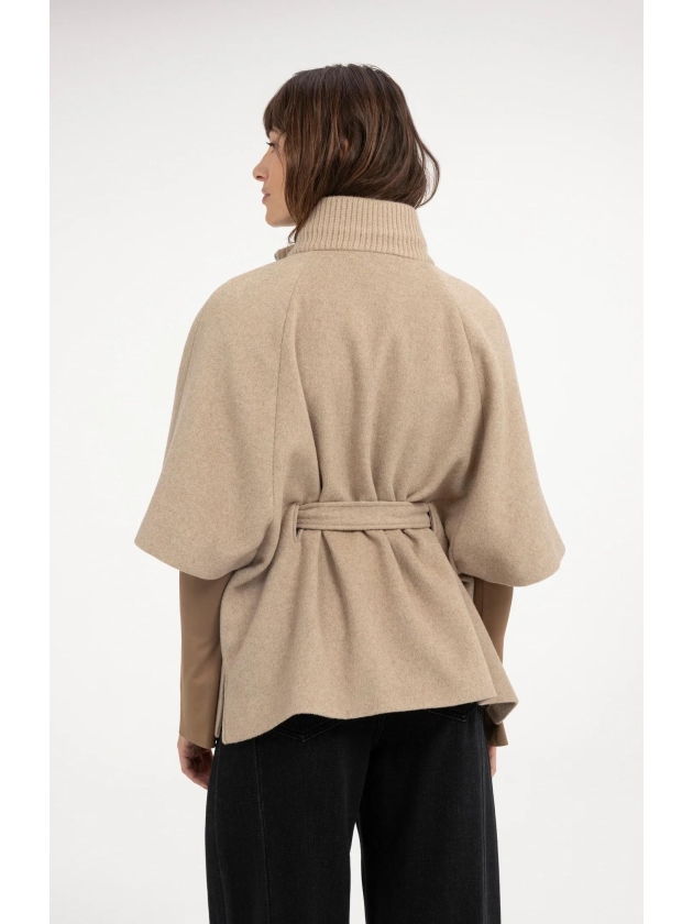 Yaya Poncho jas met ribkraag 611032 Pure cashmere grey mel
