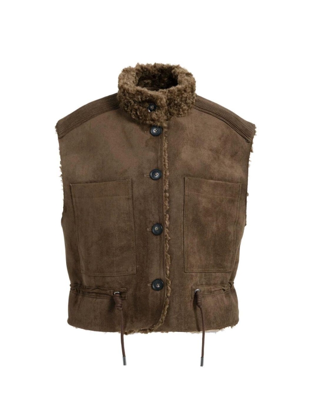 Yaya Bodywarmer imitatieleer 911191 Cocoa brown dessin