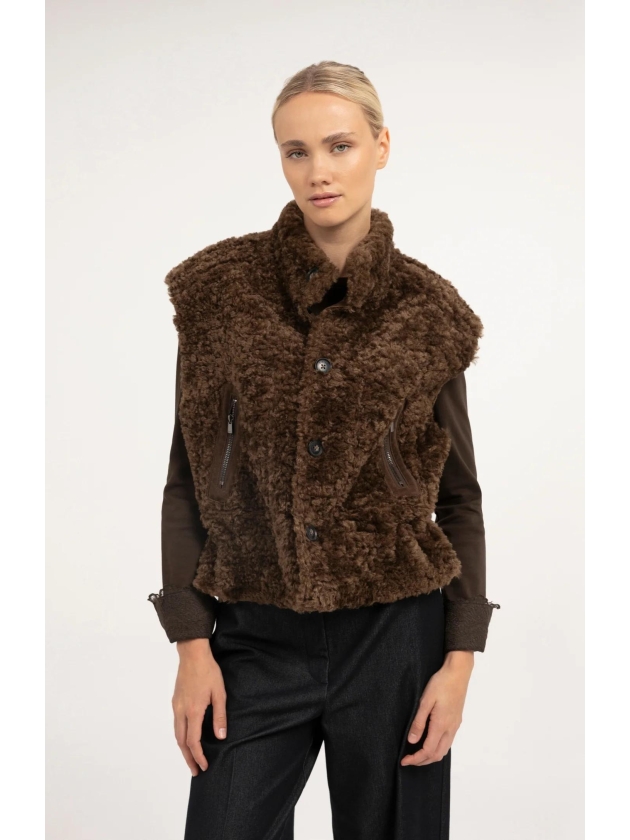 Yaya Bodywarmer imitatieleer 911191 Cocoa brown dessin