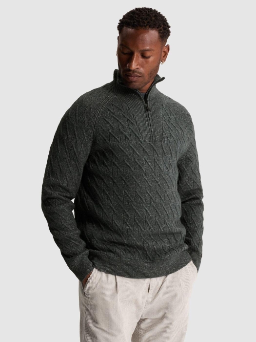 Cast Iron Half zip collar regular fit cotton 9076 Dark slate