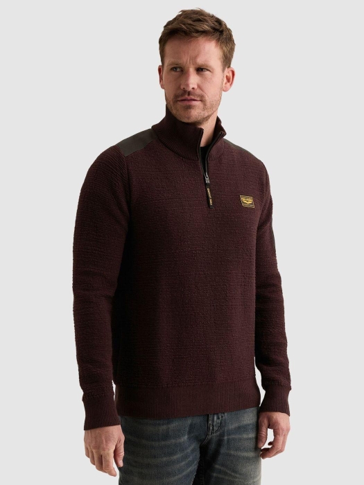 PME Legend Half zip collar texture yarn 4357 Dark aubergine