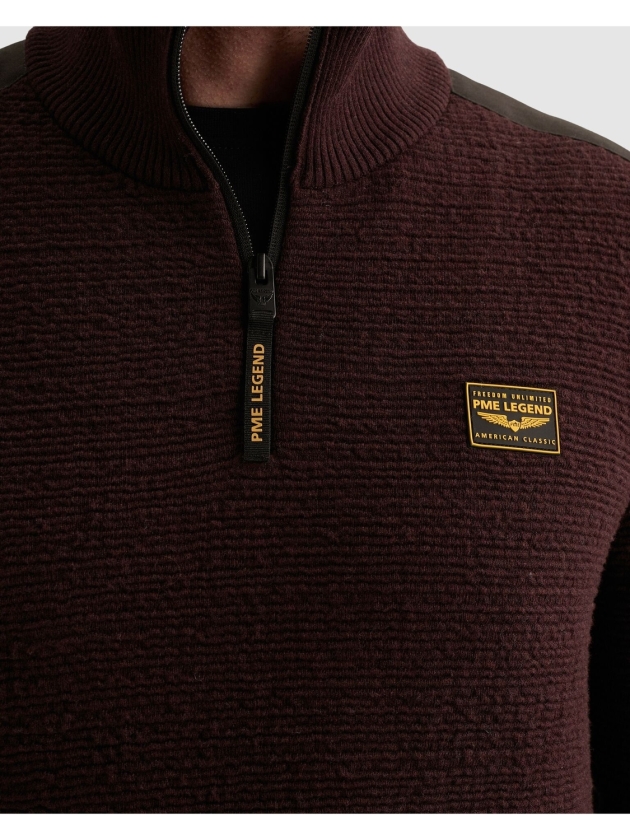 PME Legend Half zip collar texture yarn 4357 Dark aubergine