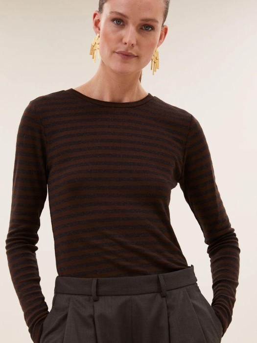 By-Bar Amsterdam basic ls melange stripe top 1722 coffee bean