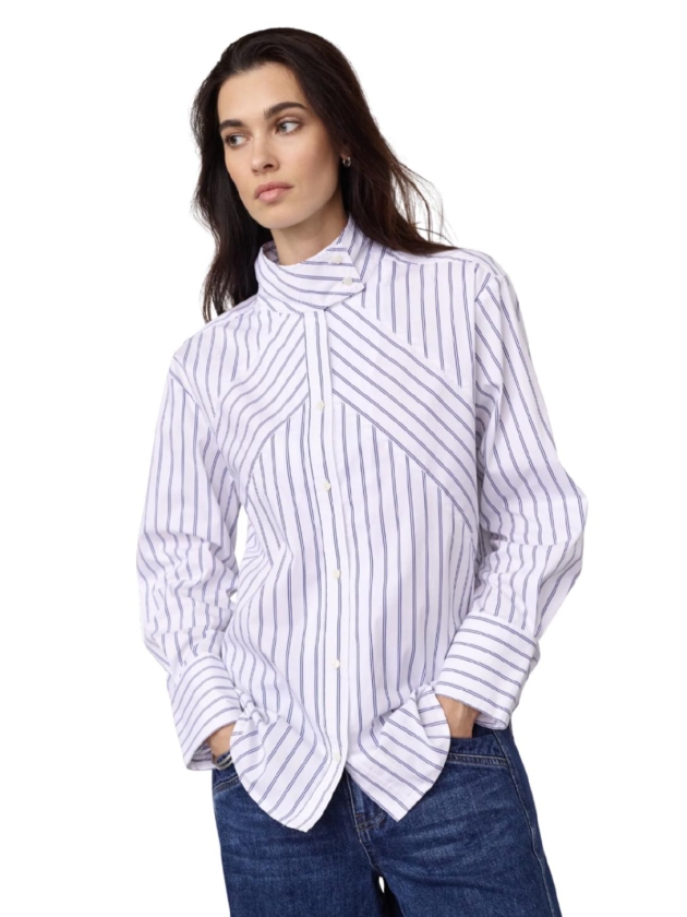 Co Couture SomoCC Stripe Funnel Neck Shirt White