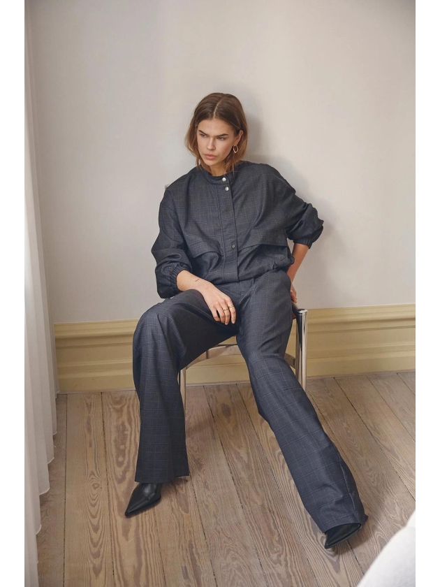 Co Couture EloraCC Check Barrel Pant Dark Grey