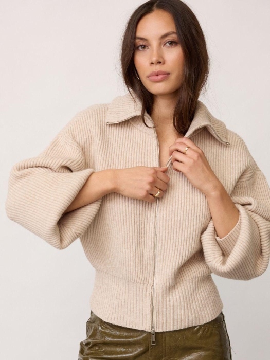 Co Couture RowCC Zip Knit Cardigan 10003 Creme