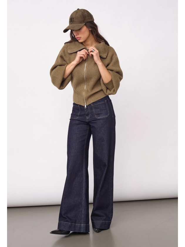 Co Couture RowCC Zip Knit Cardigan Army