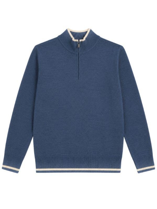 Paul and Shark Pure wool half zip sweater with fabric 635 Bleu