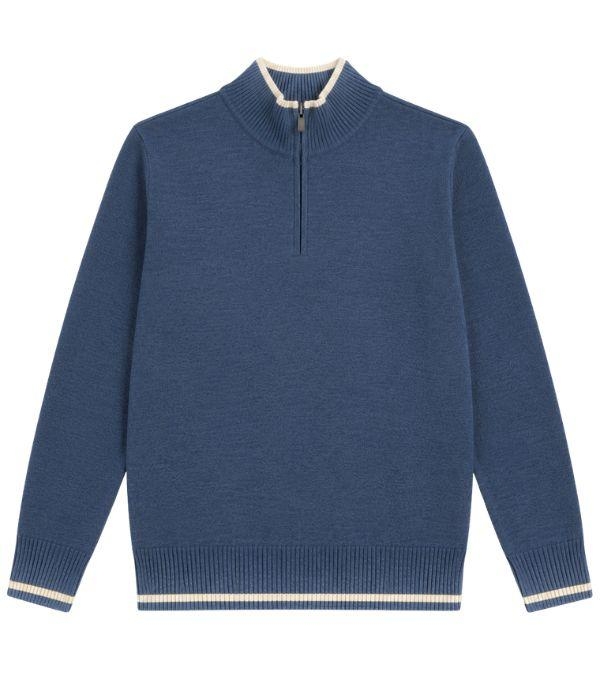 Paul and Shark Pure wool half zip sweater with fabric 635 Bleu