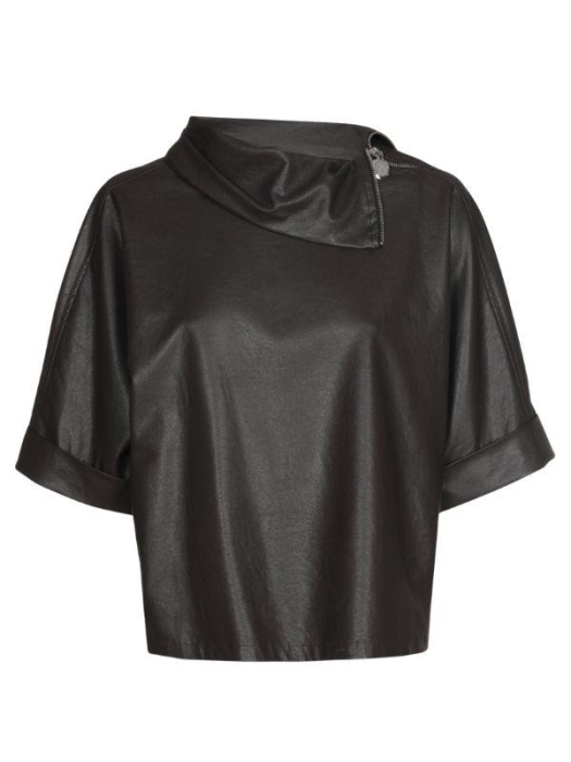 Caroline Biss Blouse vegan leather 04 Coffee