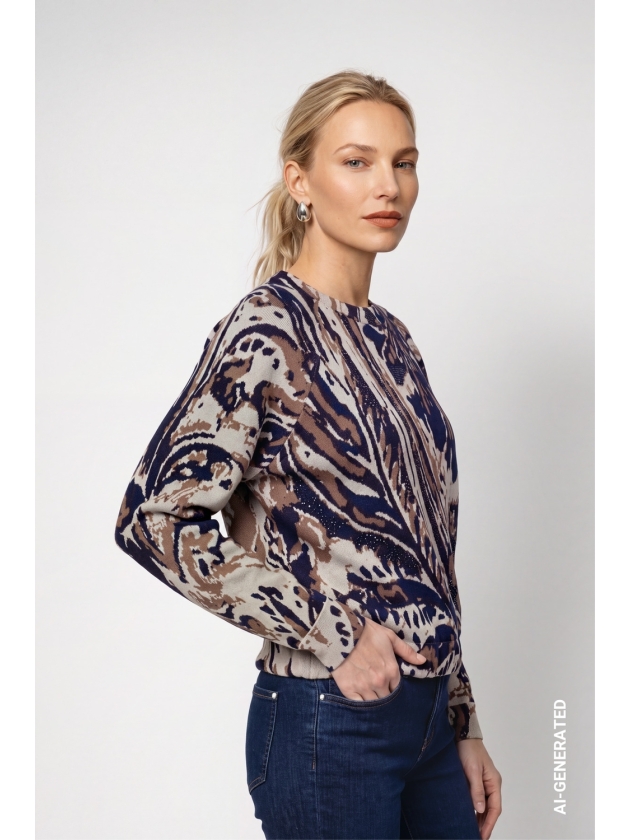 Monari Pullover 788 Classic navy gemusstert