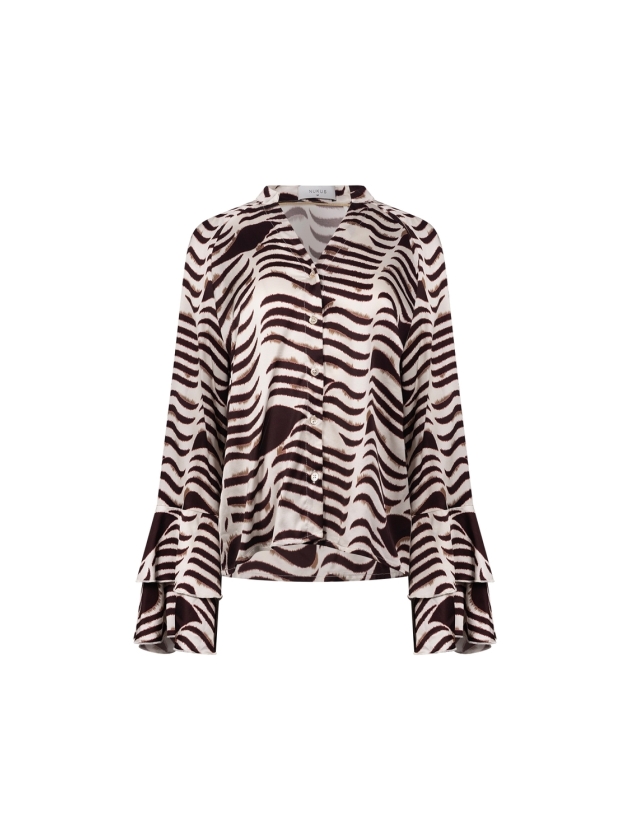 NUKUS April Blouse V-Neck Zebra 392 offwhite/cherry