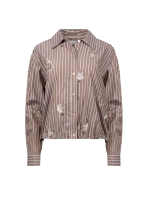 NUKUS Newport Blouse Stripe Flower 340 taupe/offwhite