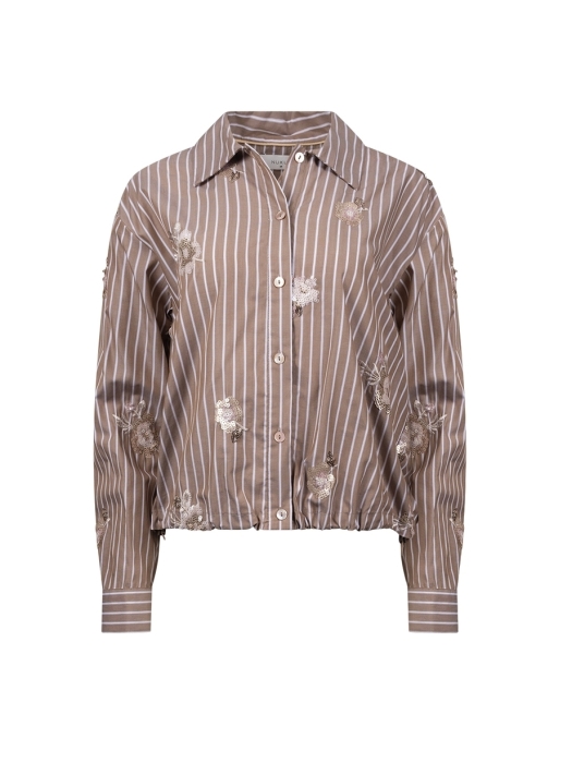 NUKUS Newport Blouse Stripe Flower 340 taupe/offwhite