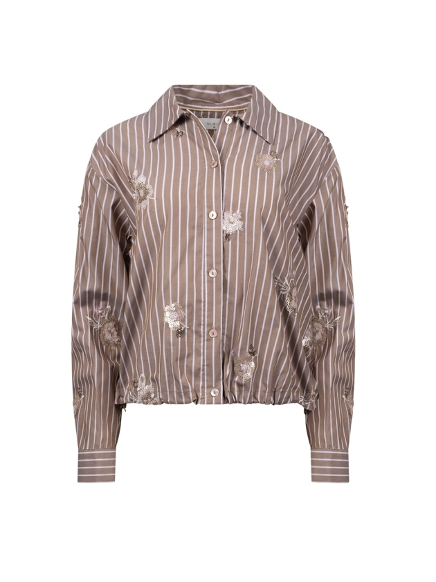 NUKUS Newport Blouse Stripe Flower 340 taupe/offwhite