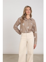 NUKUS Newport Blouse Stripe Flower 340 taupe/offwhite