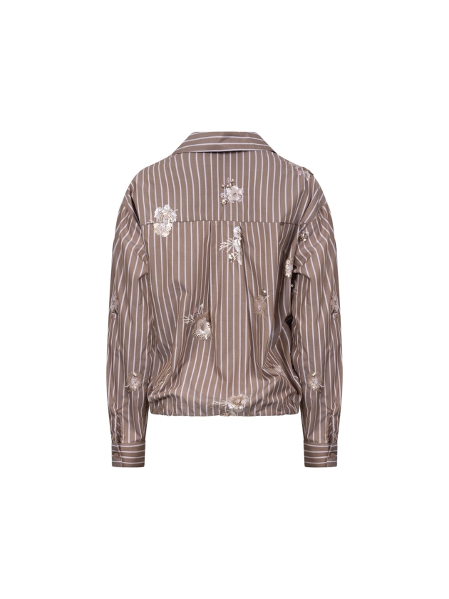 NUKUS Newport Blouse Stripe Flower 340 taupe/offwhite