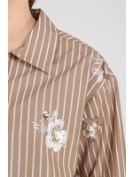 NUKUS Newport Blouse Stripe Flower 340 taupe/offwhite
