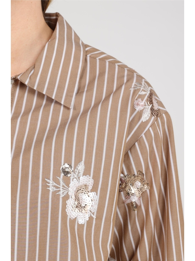 NUKUS Newport Blouse Stripe Flower 340 taupe/offwhite