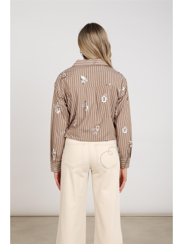 NUKUS Newport Blouse Stripe Flower 340 taupe/offwhite