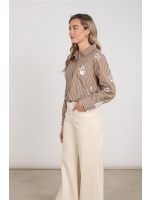 NUKUS Newport Blouse Stripe Flower 340 taupe/offwhite