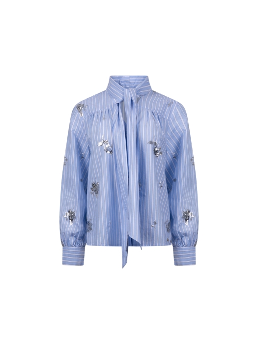 NUKUS Aliana Blouse Stripe Paillet 236 sky/offwhite