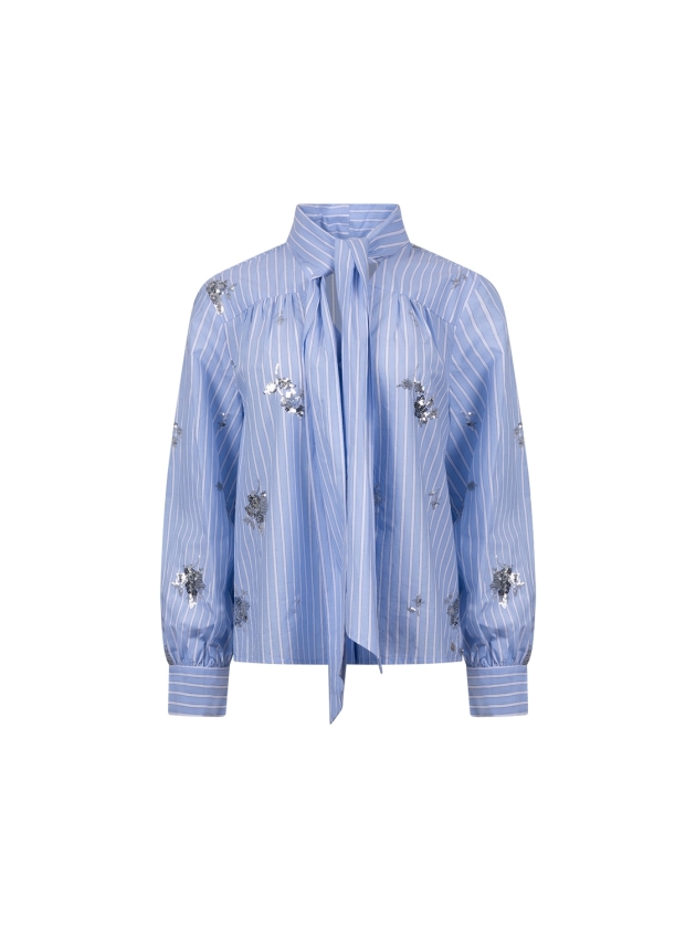 NUKUS Aliana Blouse Stripe Paillet 236 sky/offwhite