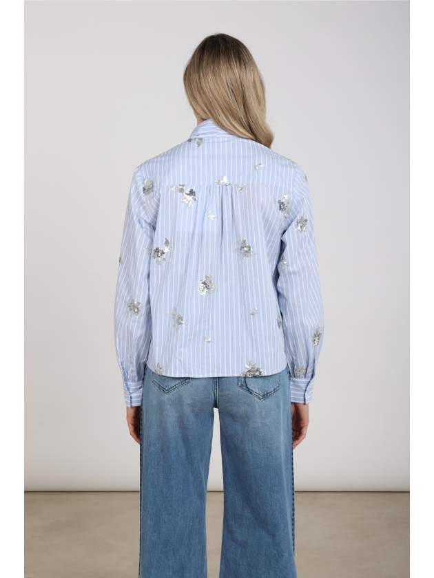 NUKUS Aliana Blouse Stripe Paillet 236 sky/offwhite