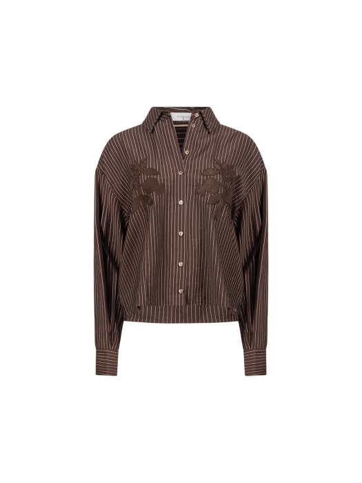 NUKUS Alice Blouse Stripes Embroidery 334 chocolate