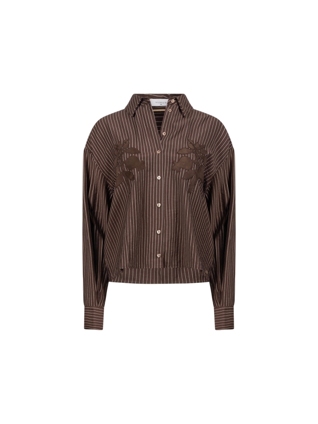 NUKUS Alice Blouse Stripes Embroidery 334 chocolate