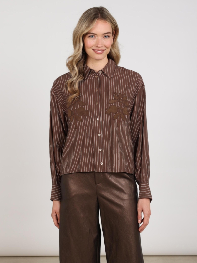 NUKUS Alice Blouse Stripes Embroidery 334 chocolate