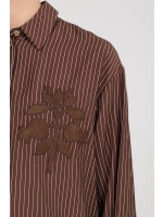 NUKUS Alice Blouse Stripes Embroidery 334 chocolate