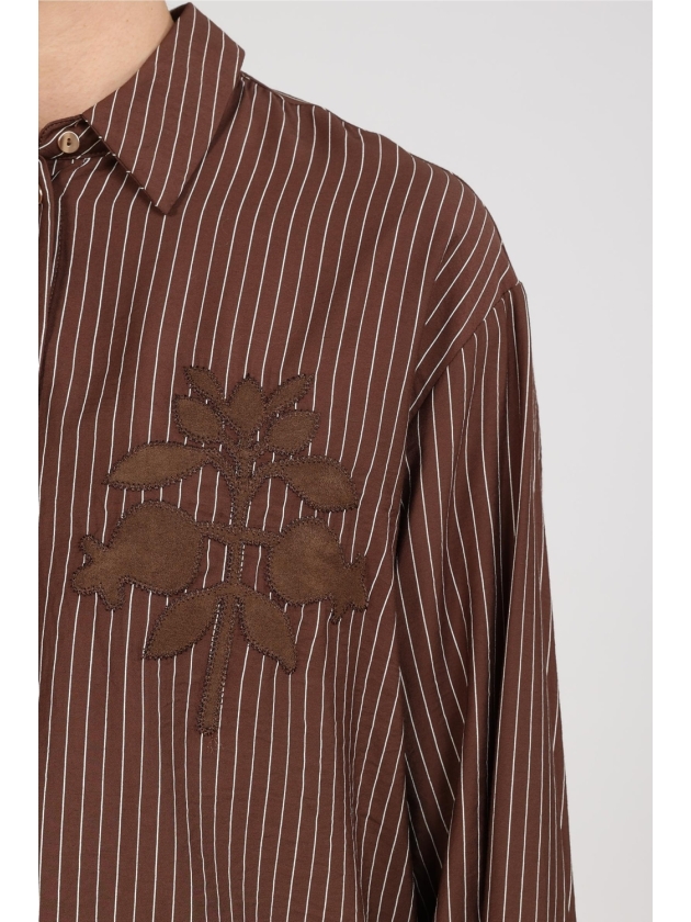 NUKUS Alice Blouse Stripes Embroidery 334 chocolate