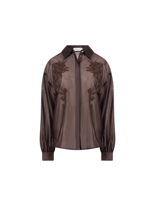 NUKUS Addie Blouse Embroidery 334 chocolate