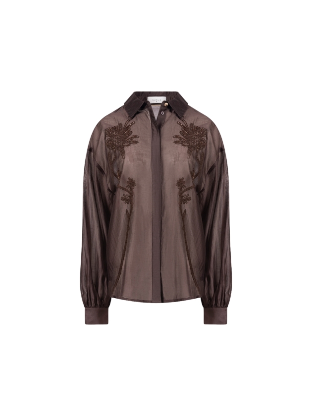 NUKUS Addie Blouse Embroidery 334 chocolate