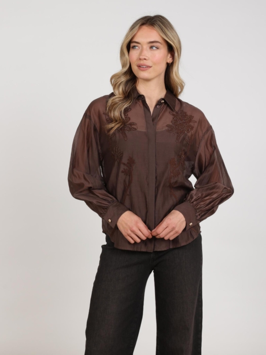 NUKUS Addie Blouse Embroidery 334 chocolate