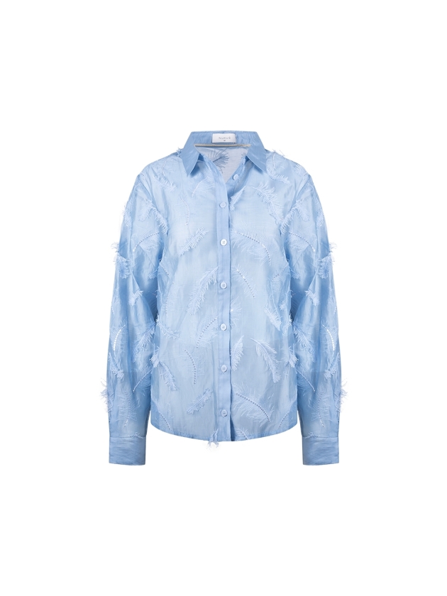NUKUS Aysha Blouse Feathers 46 sky