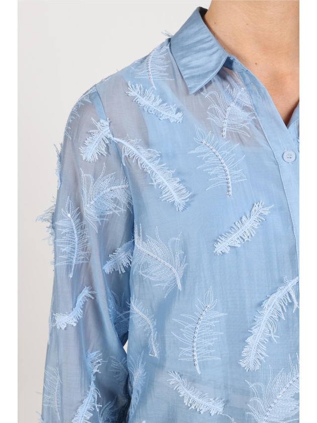 NUKUS Aysha Blouse Feathers 46 sky