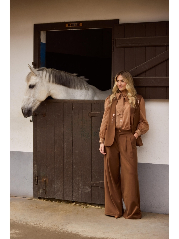 NUKUS Alberta Blouse Bow Stripe 335 toffee