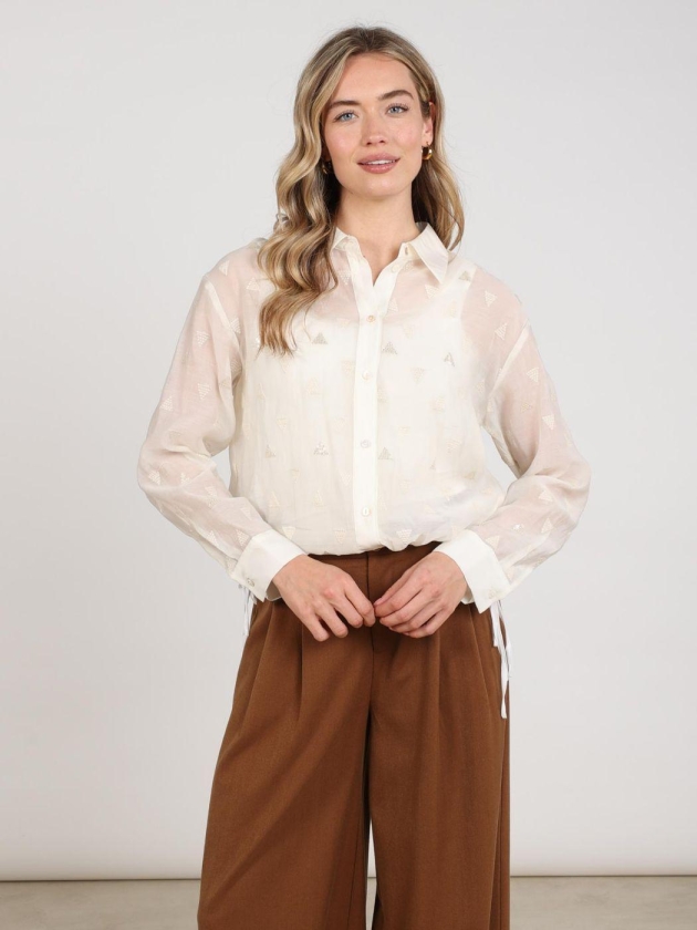 NUKUS Ally Blouse Square Embroidery 17 off white