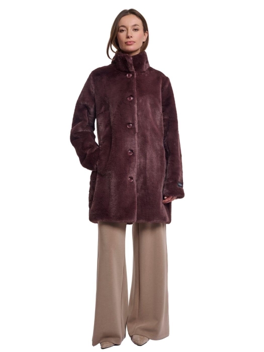 Rino en Pelle Single breasted faux fur coat 10873 chocolate bean